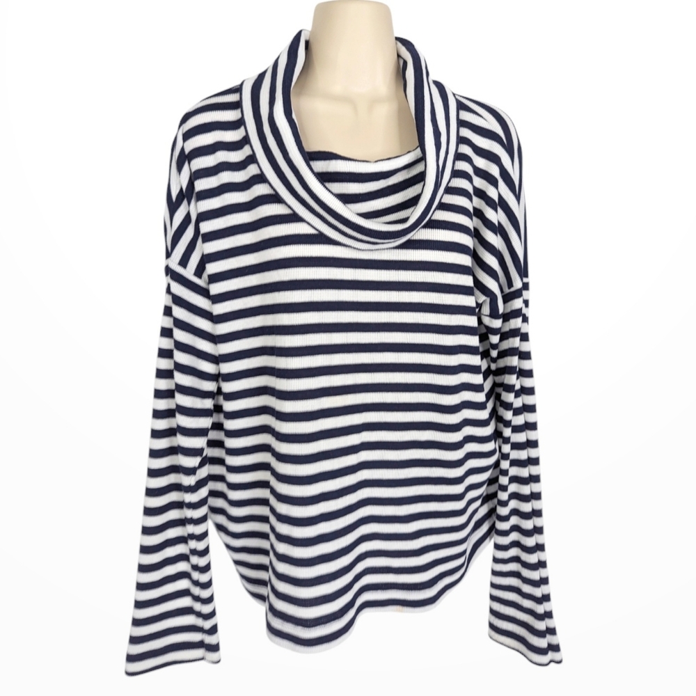 GAP Waffle Knit Striped Cowl Neck Thermal Top Sz L
